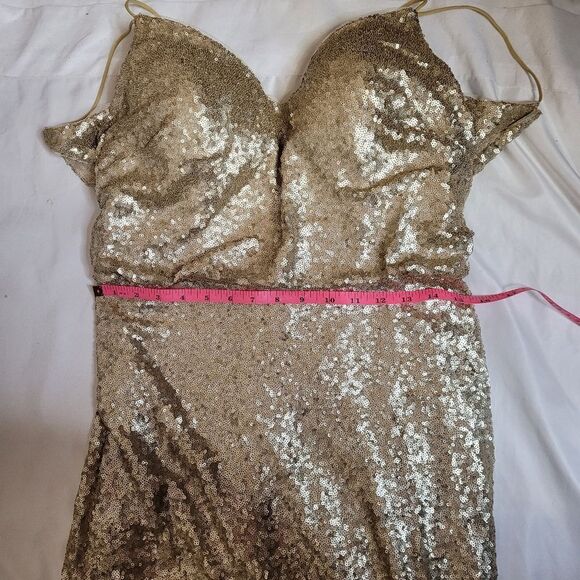 CHRISTINA WU gold matte sequin celebration style cowl back gown dress‎ 10 - Picture 10 of 13